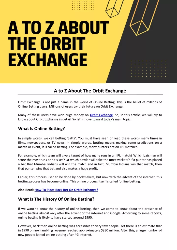 a to z about the orbit exchange