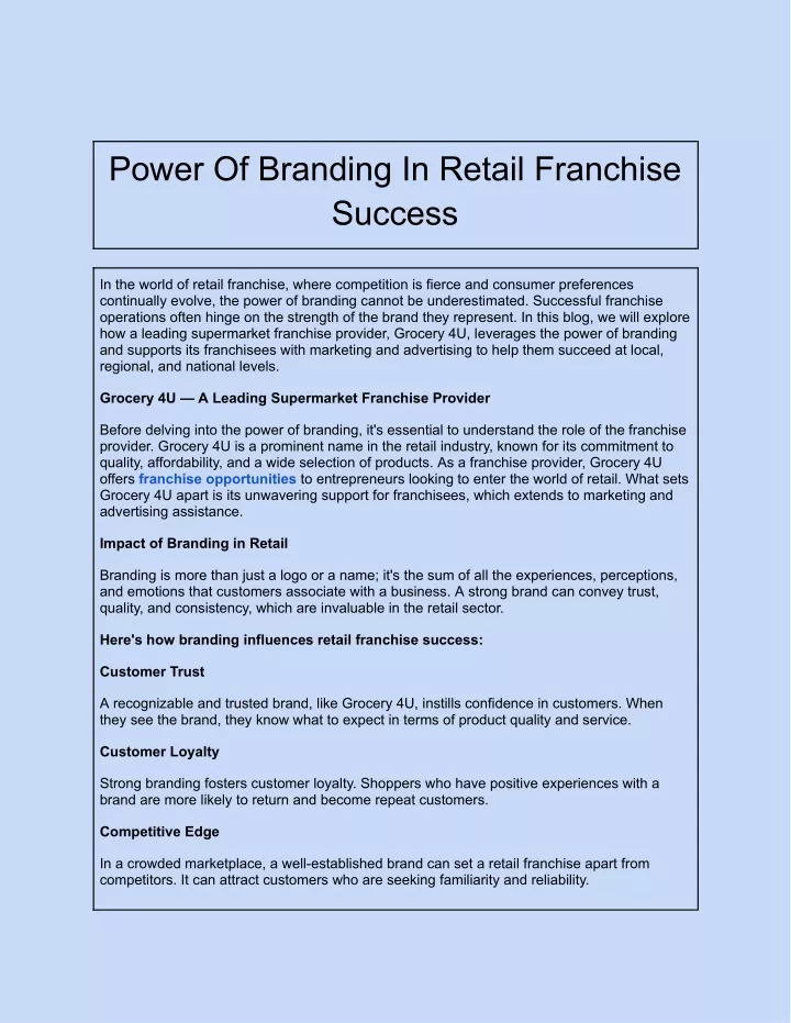 power of branding in retail franchise success