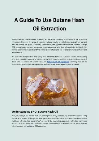 A Guide To Use Butane Hash Oil Extraction