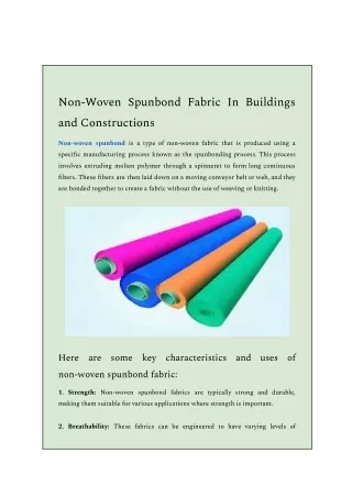 Non-Woven Spunbond Fabric In Buildings and Constructions
