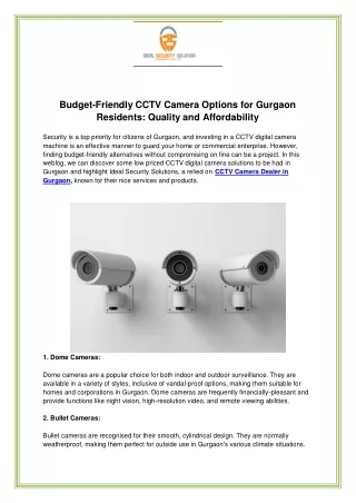 Budget Friendly CCTV Camera Options for Gurgaon Residents Quality and Affordability