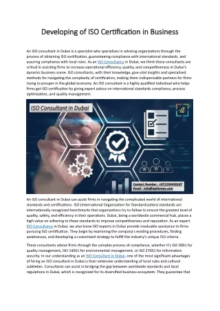 developing of iso certification in business
