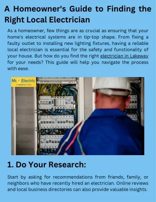 A Homeowner's Guide to Finding the Right Local Electrician