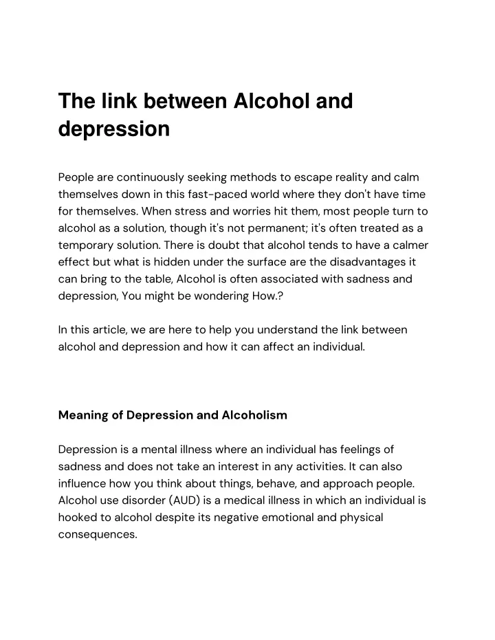 the link between alcohol and depression