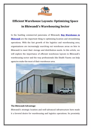 Efficient Warehouse Layouts Optimizing Space in Bhiwandi's Warehousing Sector