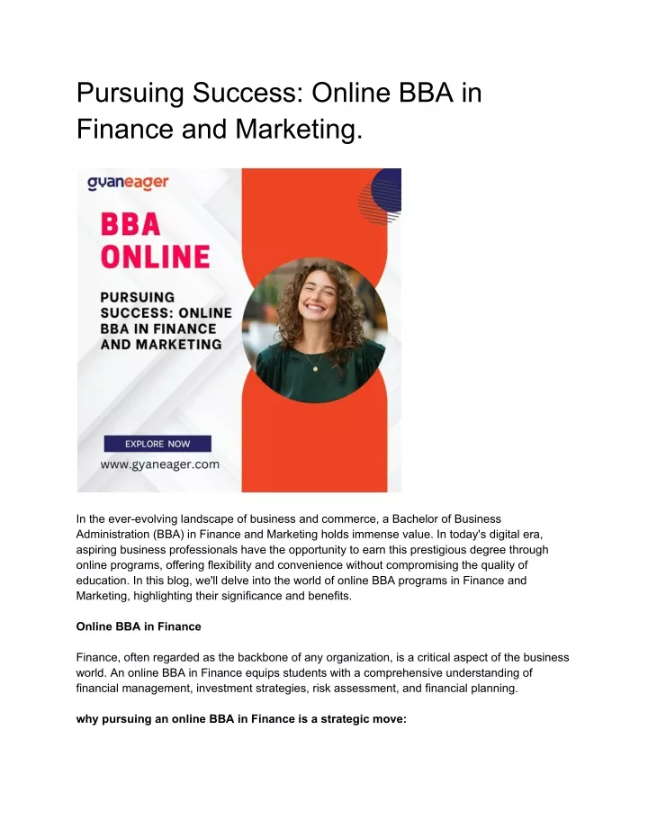 pursuing success online bba in finance