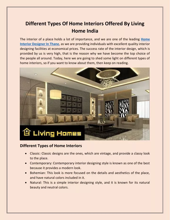 different types of home interiors offered