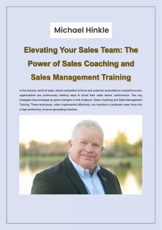 Elevating Your Sales Team - The Power of Sales Coaching and Sales Management Training