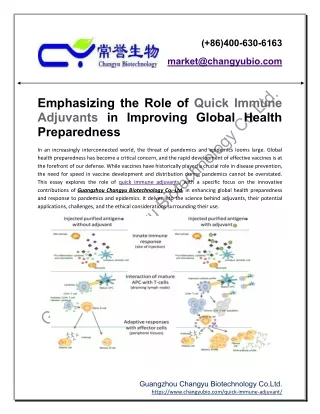 Emphasizing the Role of Quick Immune Adjuvants in Improving Global Health