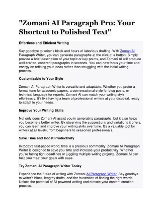Zomani AI Paragraph Pro Your Shortcut to Polished Text