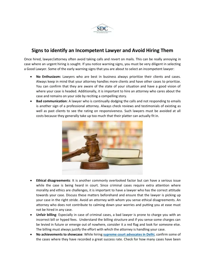 signs to identify an incompetent lawyer and avoid