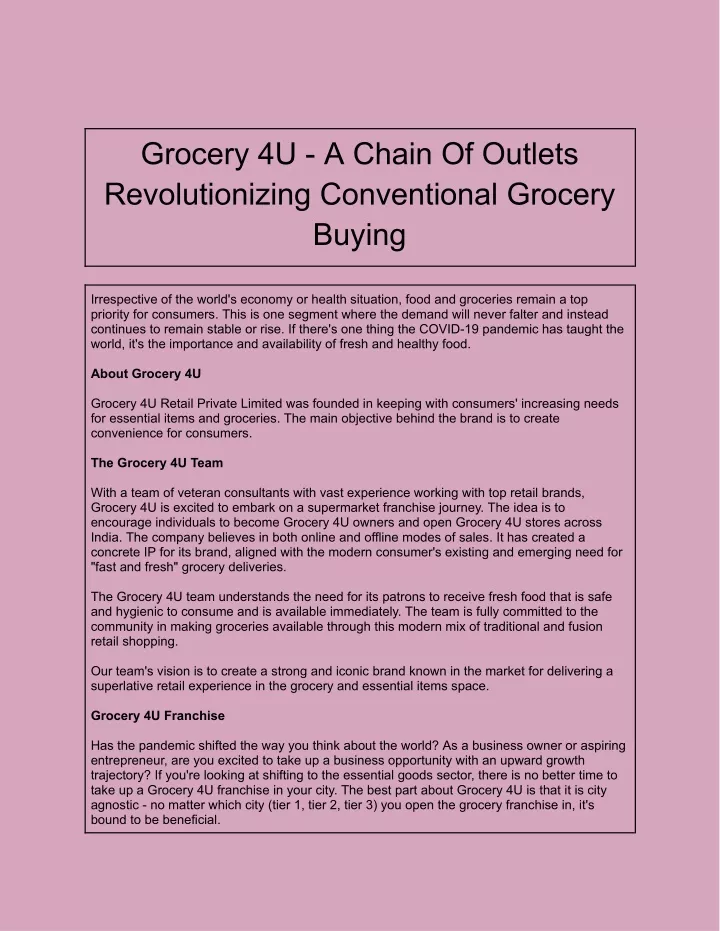 grocery 4u a chain of outlets revolutionizing