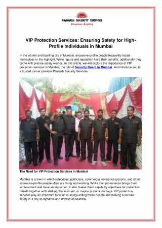 VIP Protection Services Ensuring Safety for High Profile Individuals in Mumbai