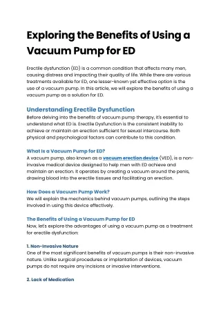 Exploring the Benefits of Using a Vacuum Pump for ED
