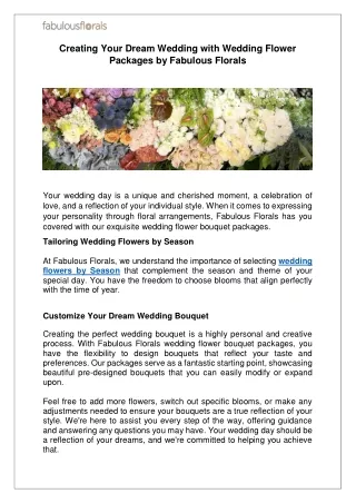 Creating Your Dream Wedding with Wedding Flower Packages by Fabulous Florals