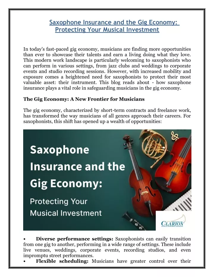 saxophone insurance and the gig economy