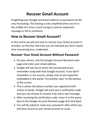 Recover Gmail Account