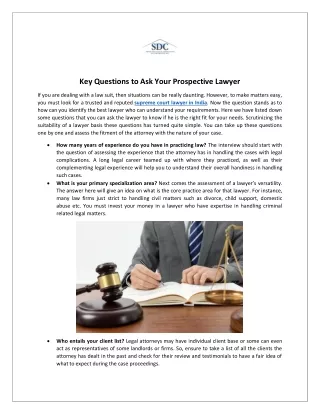 Key Questions to Ask Your Prospective Lawyer