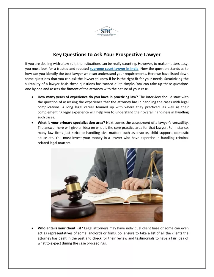key questions to ask your prospective lawyer