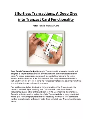 Peter Rancie TranzactCard - Effortless Transactions, A Deep Dive into Tranzact Card Functionality