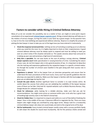 Factors to consider while Hiring A Criminal Defense Attorney