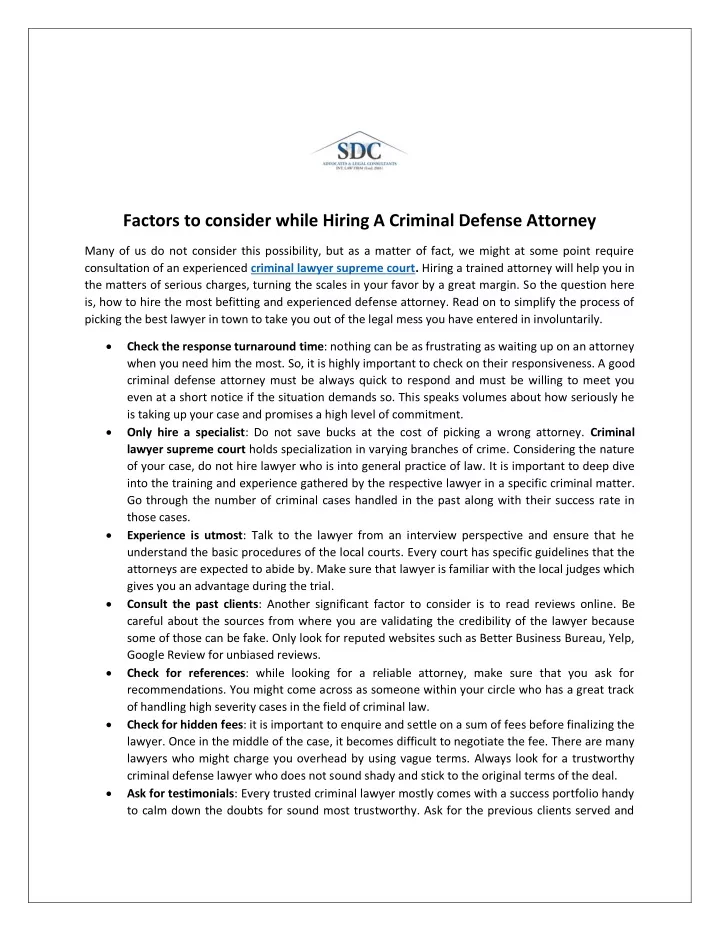 factors to consider while hiring a criminal