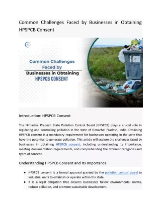 Common Challenges Faced by Businesses in Obtaining HPSPCB Consent.