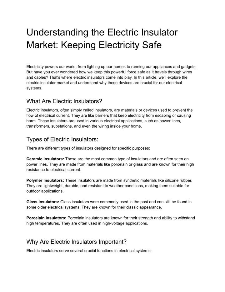understanding the electric insulator market