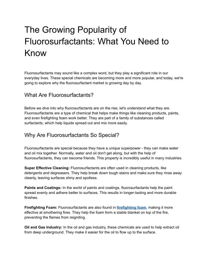 the growing popularity of fluorosurfactants what