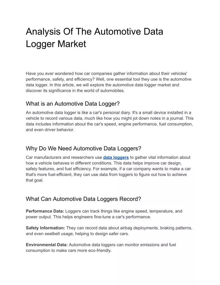 analysis of the automotive data logger market