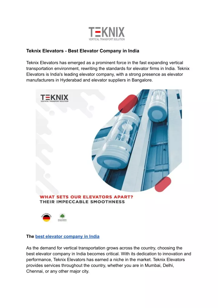 teknix elevators best elevator company in india
