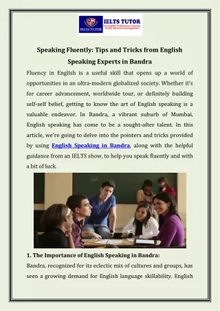 Speaking Fluently: Tips and Tricks from English Speaking Experts in Bandra