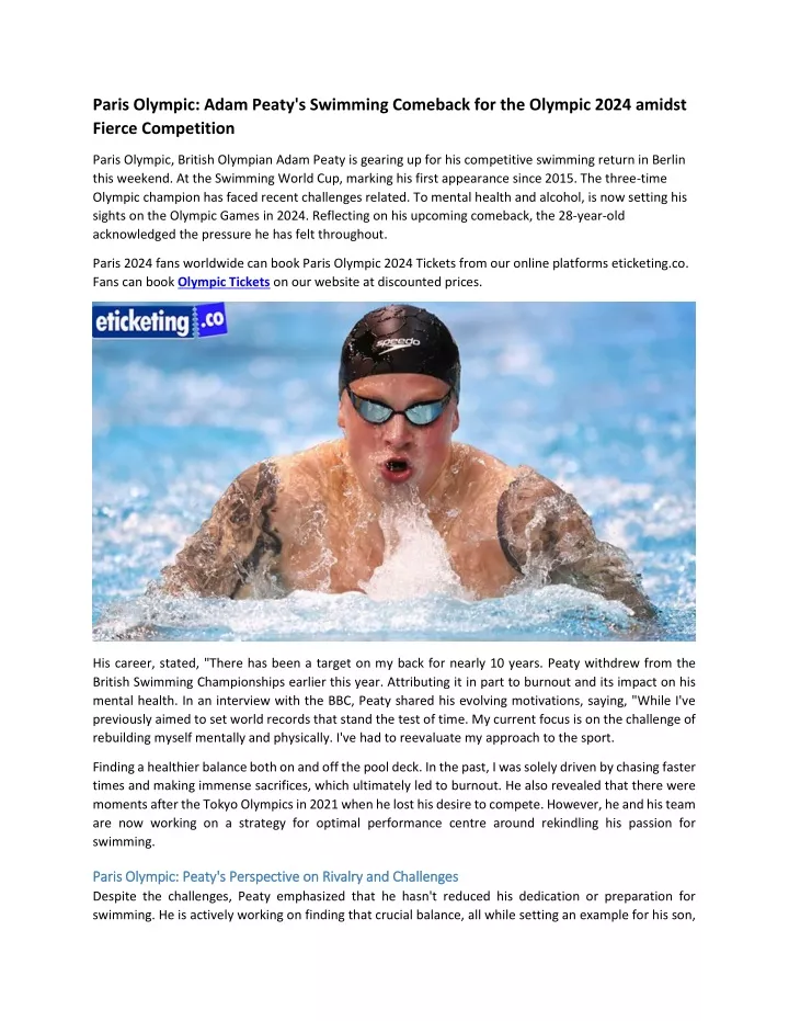 paris olympic adam peaty s swimming comeback