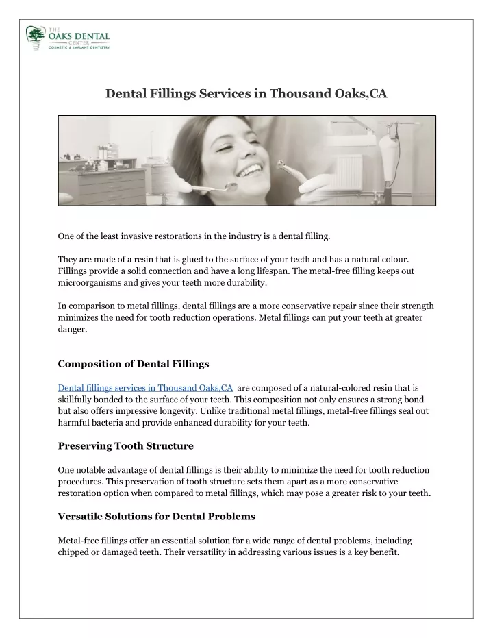 dental fillings services in thousand oaks ca