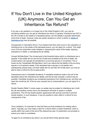 If You Don't Live in the United Kingdom (UK) Anymore, Can You Get an Inheritance Tax Refund