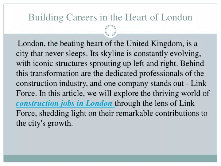 building careers in the heart of london