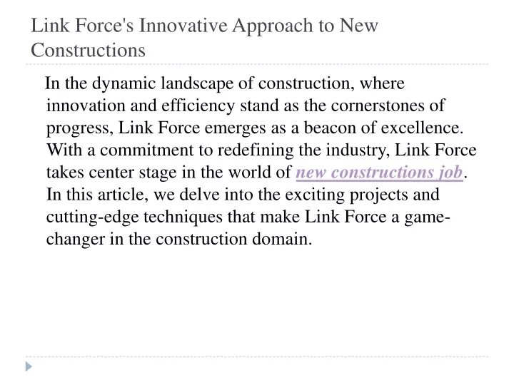 link force s innovative approach to new constructions