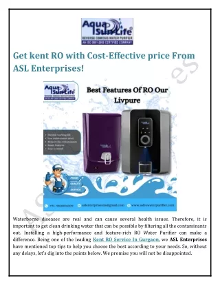 Get kent RO with Cost-Effective price From ASL Enterprises!