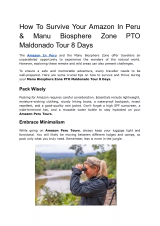 How To Survive Your Amazon In Peru & Manu Biosphere Zone PTO Maldonado Tour 8 Da