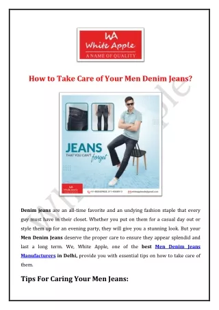 How to Take Care of Your Men Denim Jeans?
