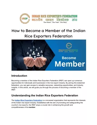 Become a Member of the Indian Rice Exporters Federation