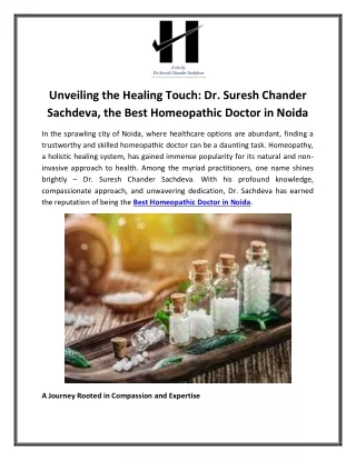 Unveiling the Healing Touch Dr. Suresh Chander Sachdeva, the Best Homeopathic Doctor in Noida
