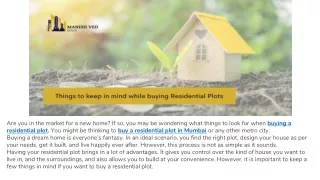 Things to keep in mind while buying Residential Plots