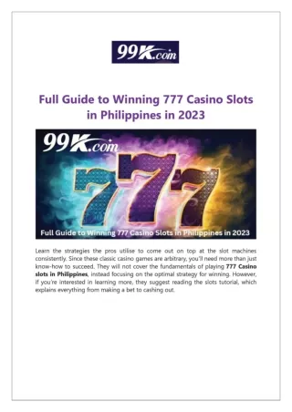 Full Guide to Winning 777 Casino Slots in Philippines in 2023