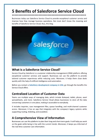 5 Benefits of Salesforce Service Cloud
