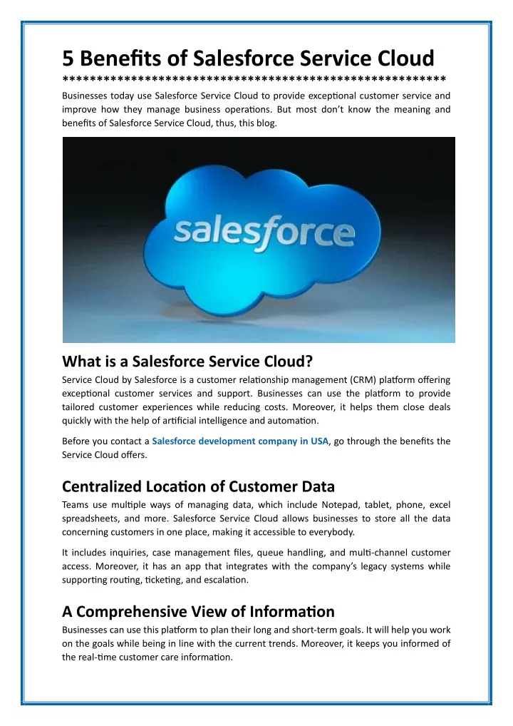 5 benefits of salesforce service cloud businesses