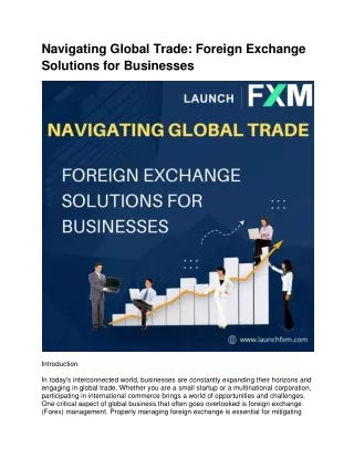 Navigating Global Trade - Foreign Exchange Solutions for Businesses