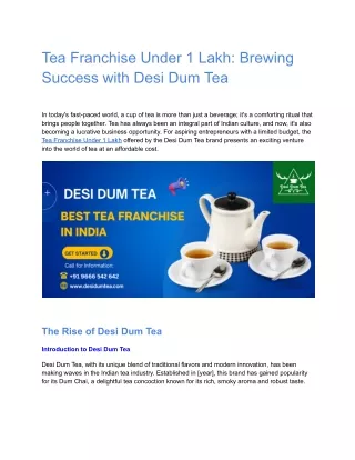 Tea Franchise Under 1 Lakh_ Brewing Success with Desi Dum Tea
