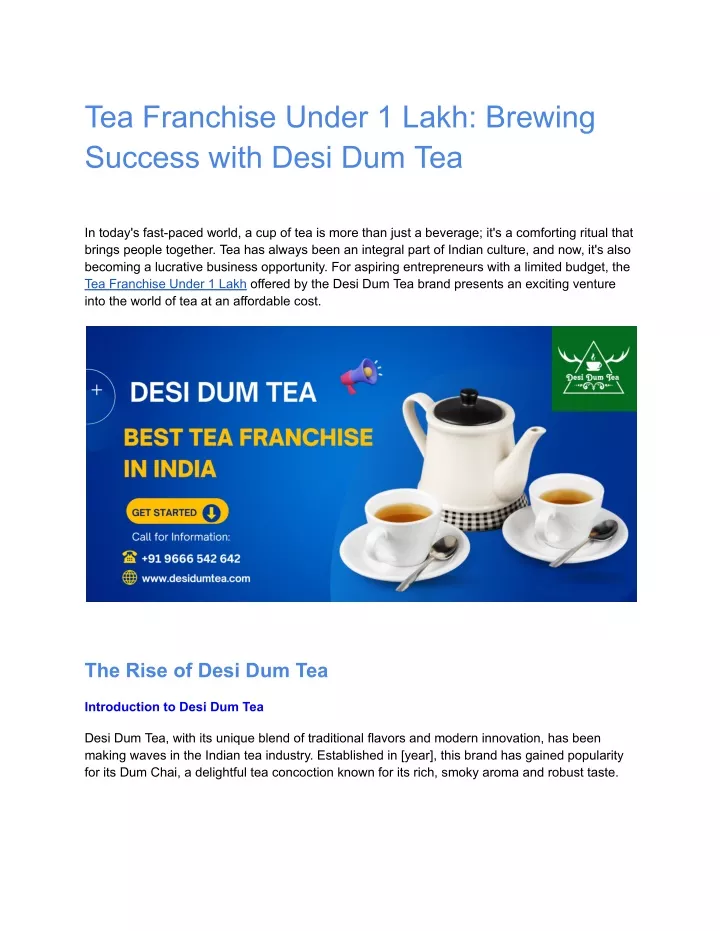 tea franchise under 1 lakh brewing success with