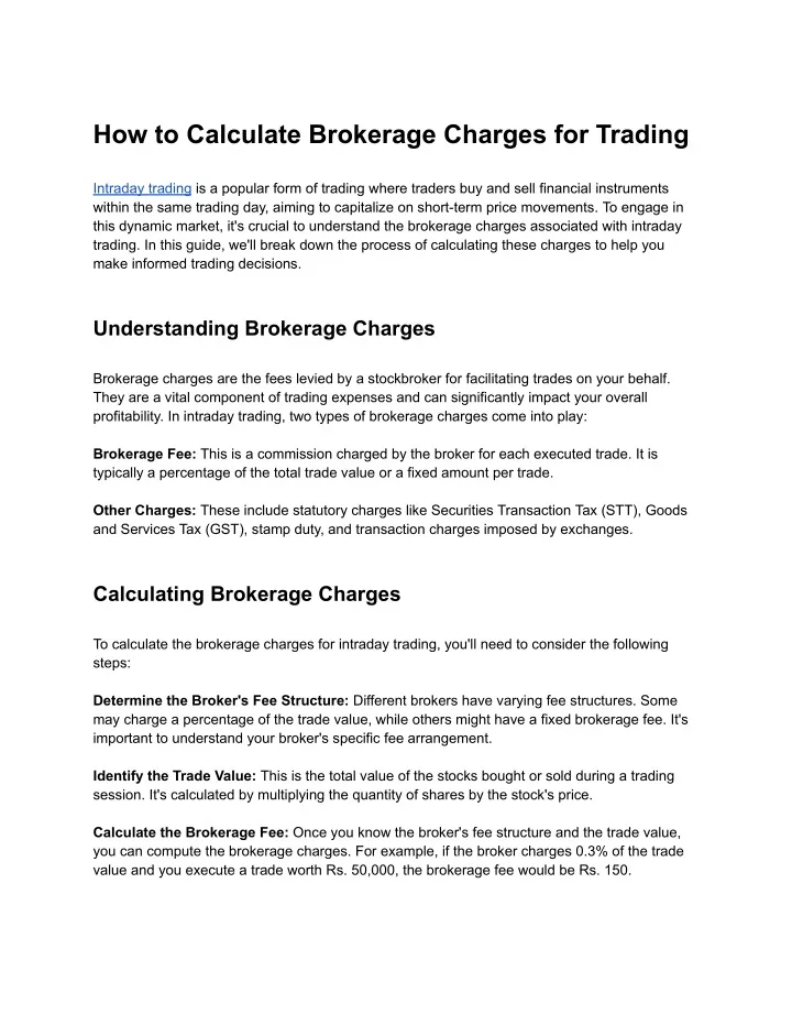how to calculate brokerage charges for trading
